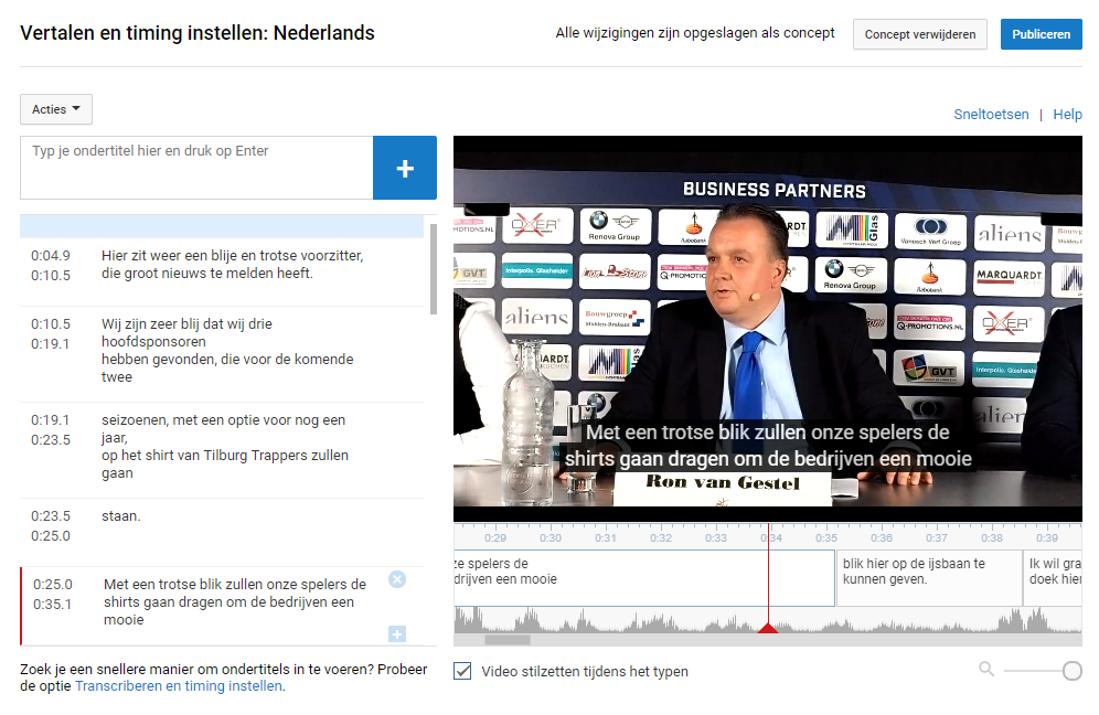 Stel de timing in van de ondertitels.